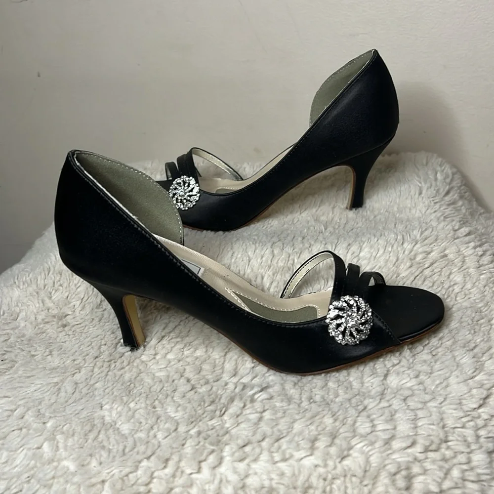 NIB TOUCH UPS black satin, with rhinestones sharmain 841M size 8 eight - Picture 5 of 7